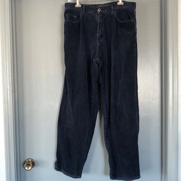 Navy Blue Route 66 Loose Fit Corduroy Jeans Sz 34 Straight Leg - Picture 1 of 6